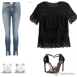 J Crew Silk Eyelet Top